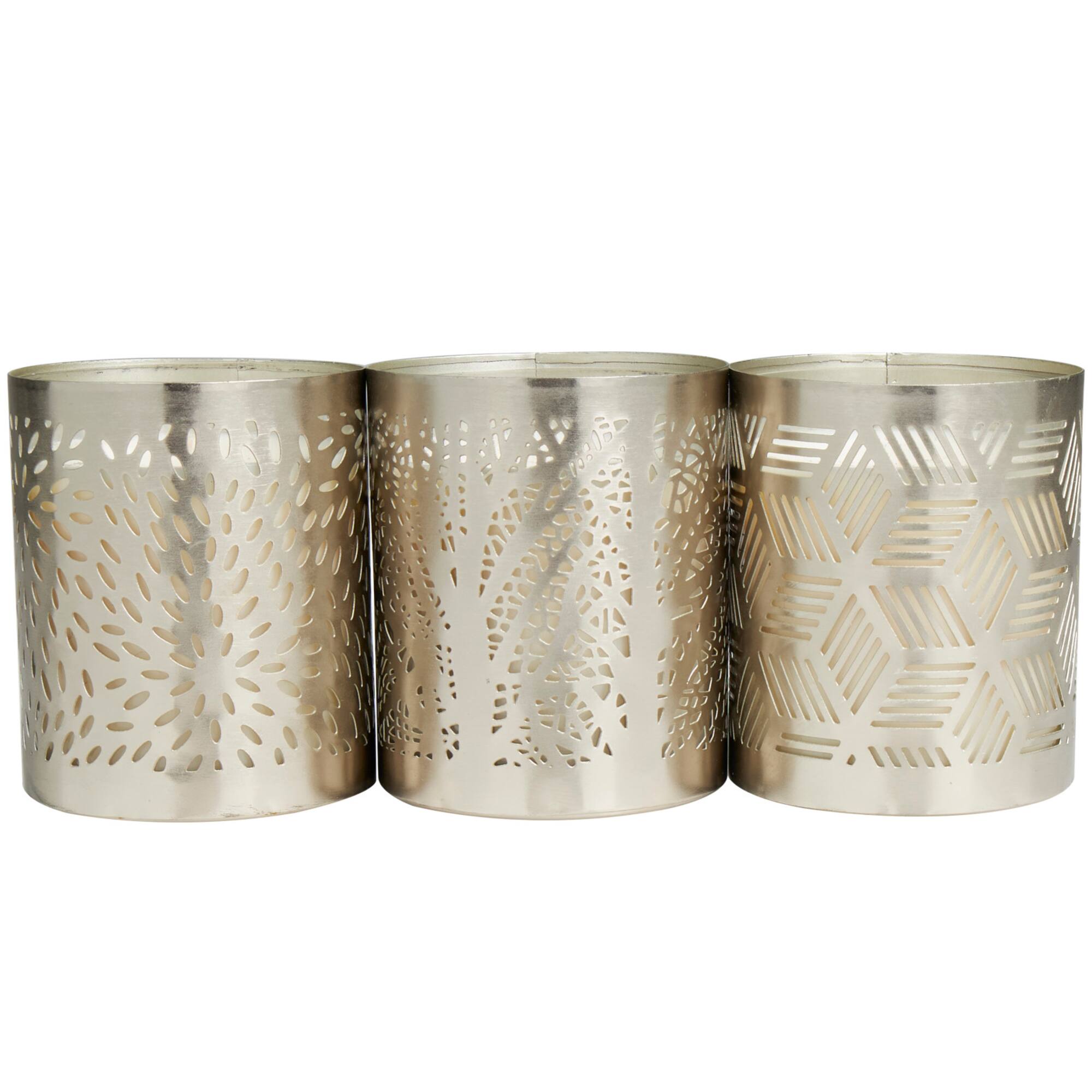 White Wax Vanilla Marshmallow Scented Candle with Geometric Silver Containers, 3ct.